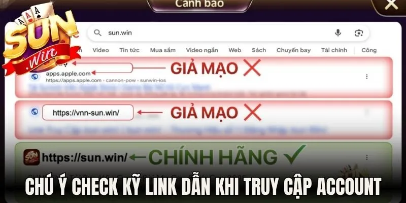 Chú ý check kỹ link dẫn khi truy cập account